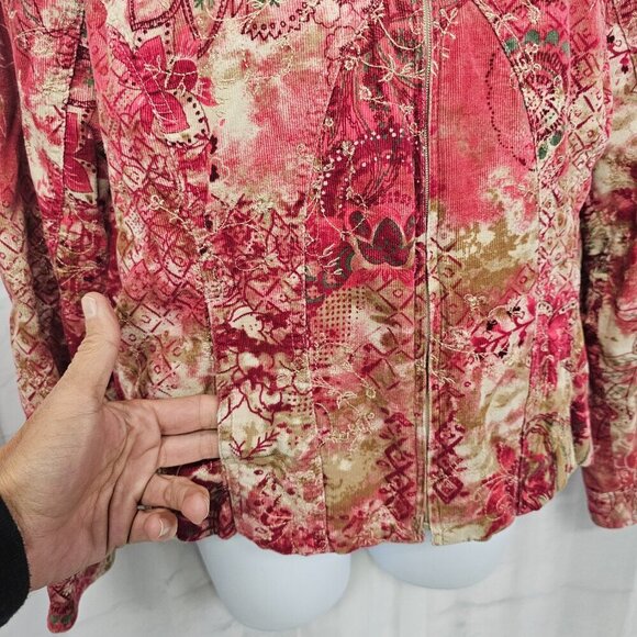 Christopher & Banks Pink Boho Corduroy Jacket Floral Embroidered Lightweight M - Picture 7 of 15